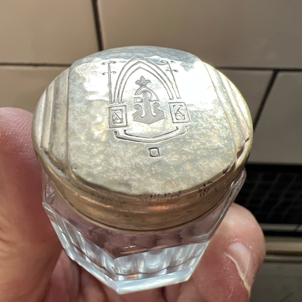 Crystal Rouge Pot With Sterling Lid Art Deco 1.5” - Picture 8 of 8